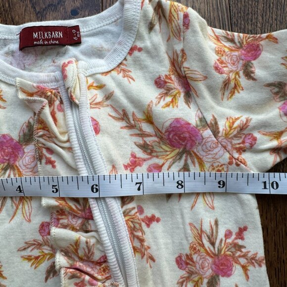 Milkbarn Vintage Floral Organic Cotton Ruffle Zipper Footed Romper 6-9 Months - Picture 8 of 12